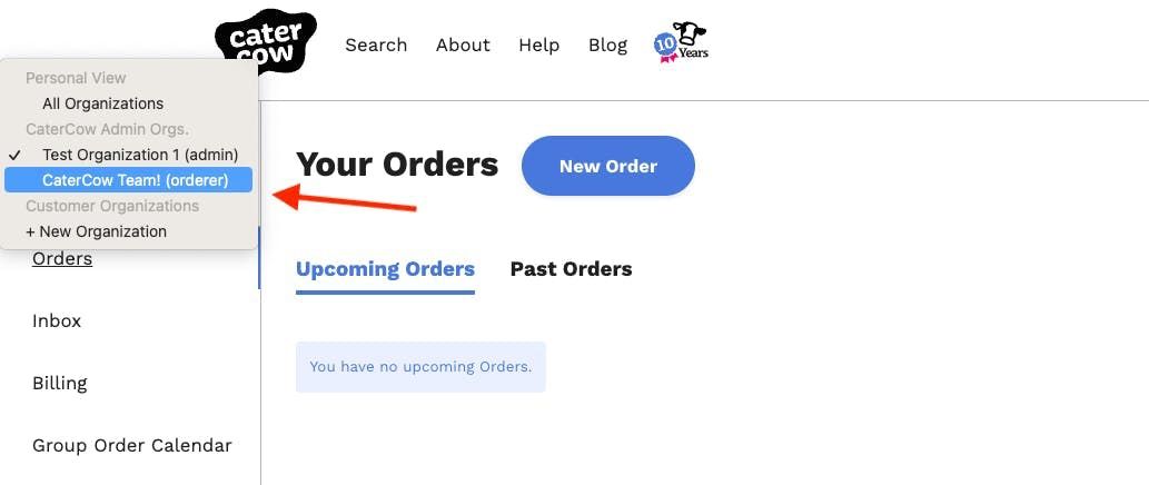 Demonstration of how to switch organizations