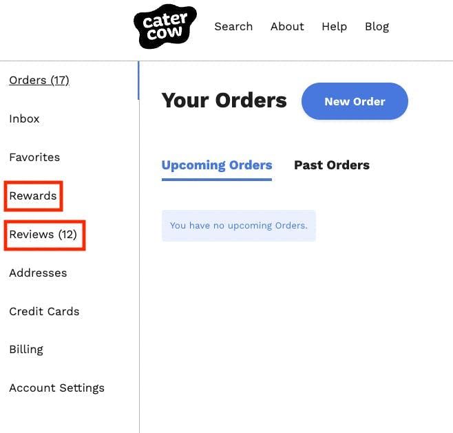 Rewards in CaterCow dashbaord